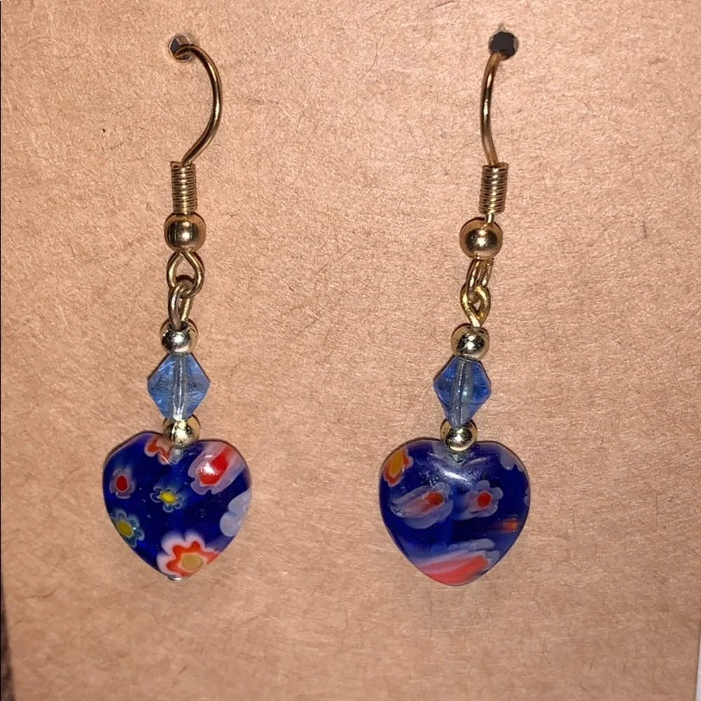 Murano glass heart shaped earrings wonderful boho - Picture 1 of 7